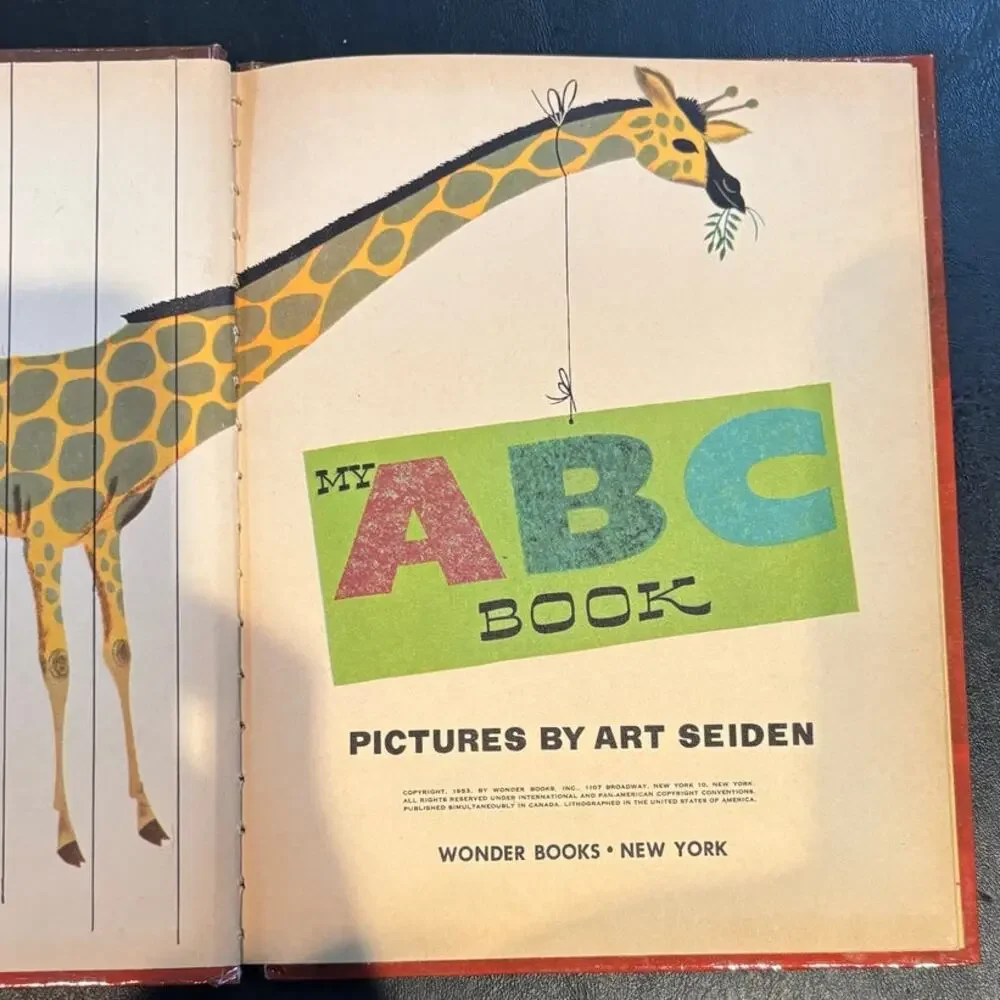 VTG 1950's Lot of 2, ABC Book & Giraffe Who Went to School, Wonder Books